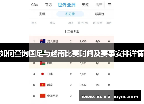 如何查询国足与越南比赛时间及赛事安排详情